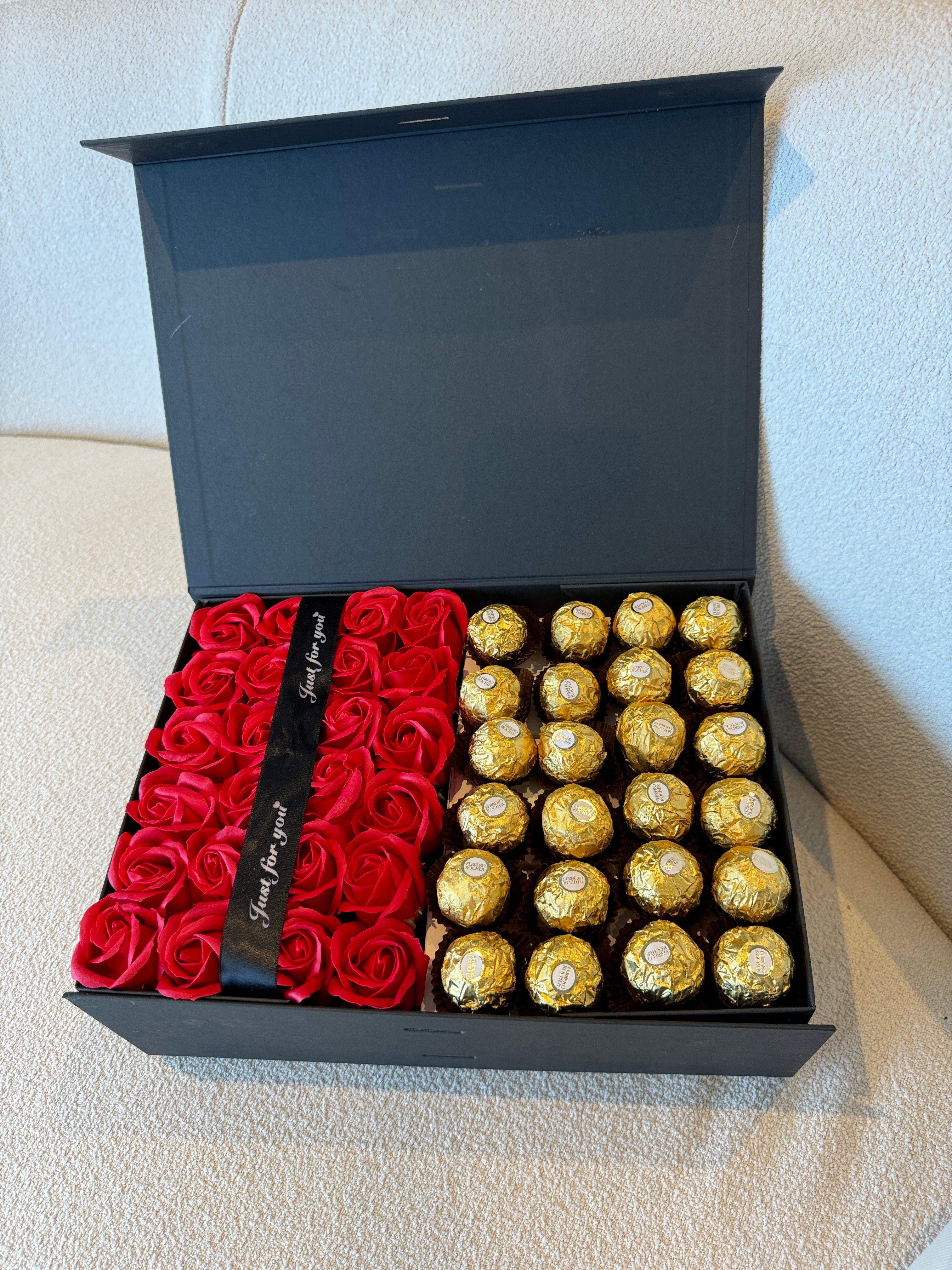 Red roses box with chocolates